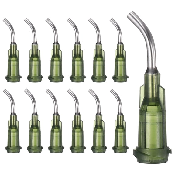 Uxcell 14Ga Angled Dispensing Needles, 25Pcs 0.5Inch 45 Curved Industrial Blunt Tip Dispensing Needle Tips with Luer Lock Needle for Refilling Liquid Inks Adhesive Glue Oil, Dark Green