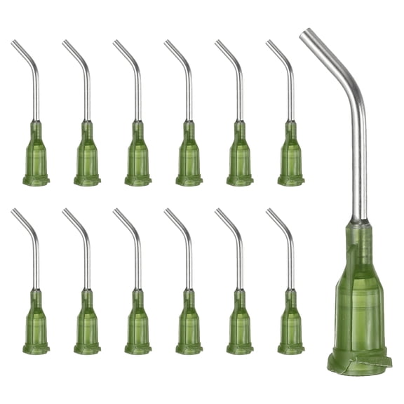 Uxcell 14Ga Angled Dispensing Needles, 25Pcs 1Inch 45 Curved Industrial Blunt Tip Dispensing Needle Tips with Luer Lock Needle for Refilling Liquid Inks Adhesive Glue Oil, Dark Green