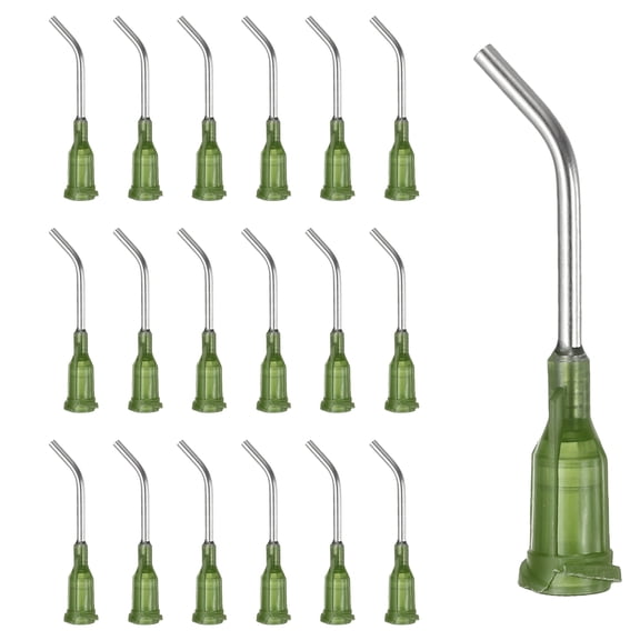 Uxcell 14Ga Angled Dispensing Needles, 66Pcs 1Inch 45 Curved Industrial Blunt Tip Dispensing Needle Tips with Luer Lock Needle for Refilling Liquid Inks Adhesive Glue Oil, Dark Green