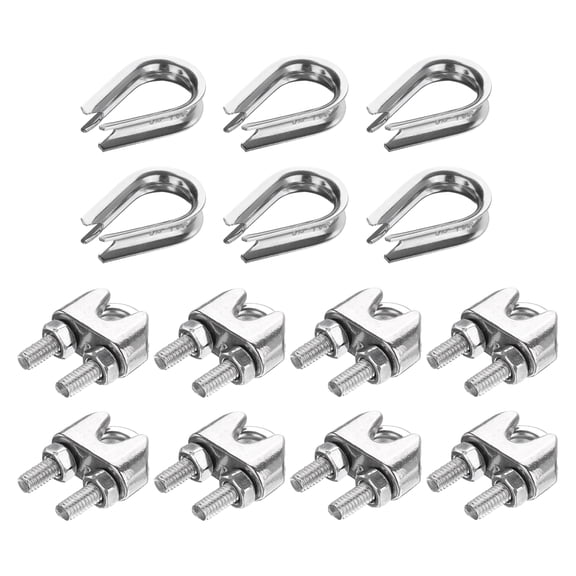 Uxcell 14Pcs M8(8mm) Wire Rope Cable Clamp Thimble and Crimping Loop Silver