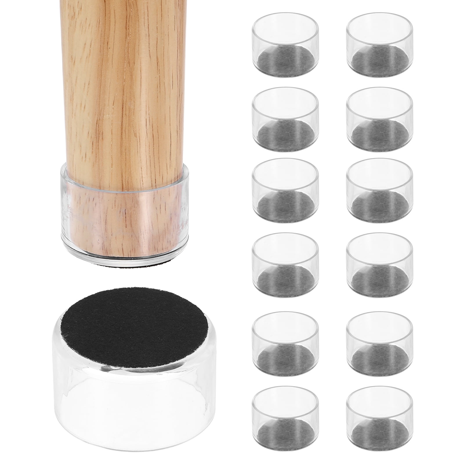 Uxcell 14Pcs Round Chair Leg Protectors, 1.97" & Felt Furniture Chair Leg Cover Caps for Hardwood Floors Elastic Scratch Reduce Noise Covers Furniture Pads, Clear Black