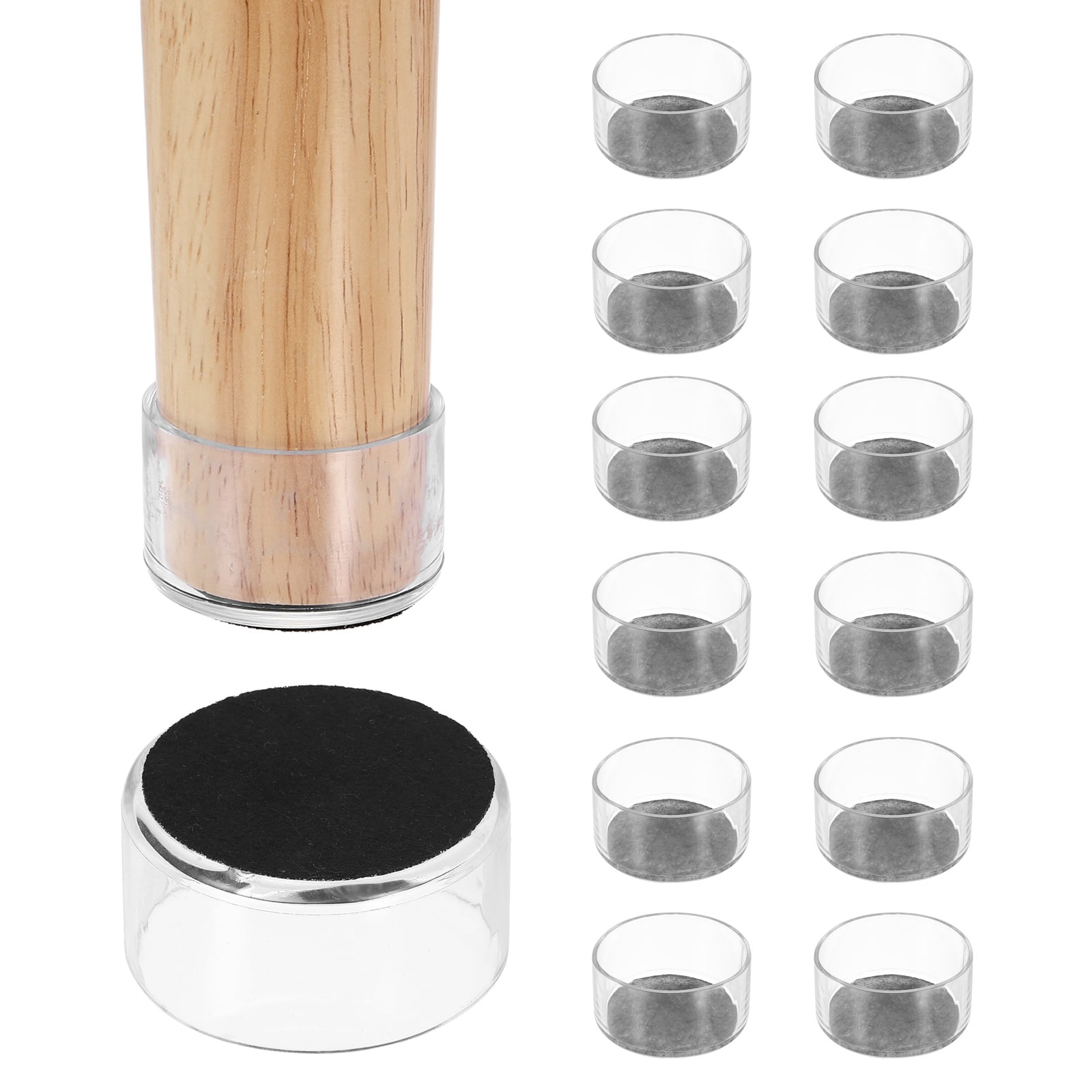 Uxcell 14Pcs Round Chair Leg Protectors, 2.36" & Felt Furniture Chair Leg Cover Caps for Hardwood Floors Elastic Scratch Reduce Noise Covers Furniture Pads, Clear Black