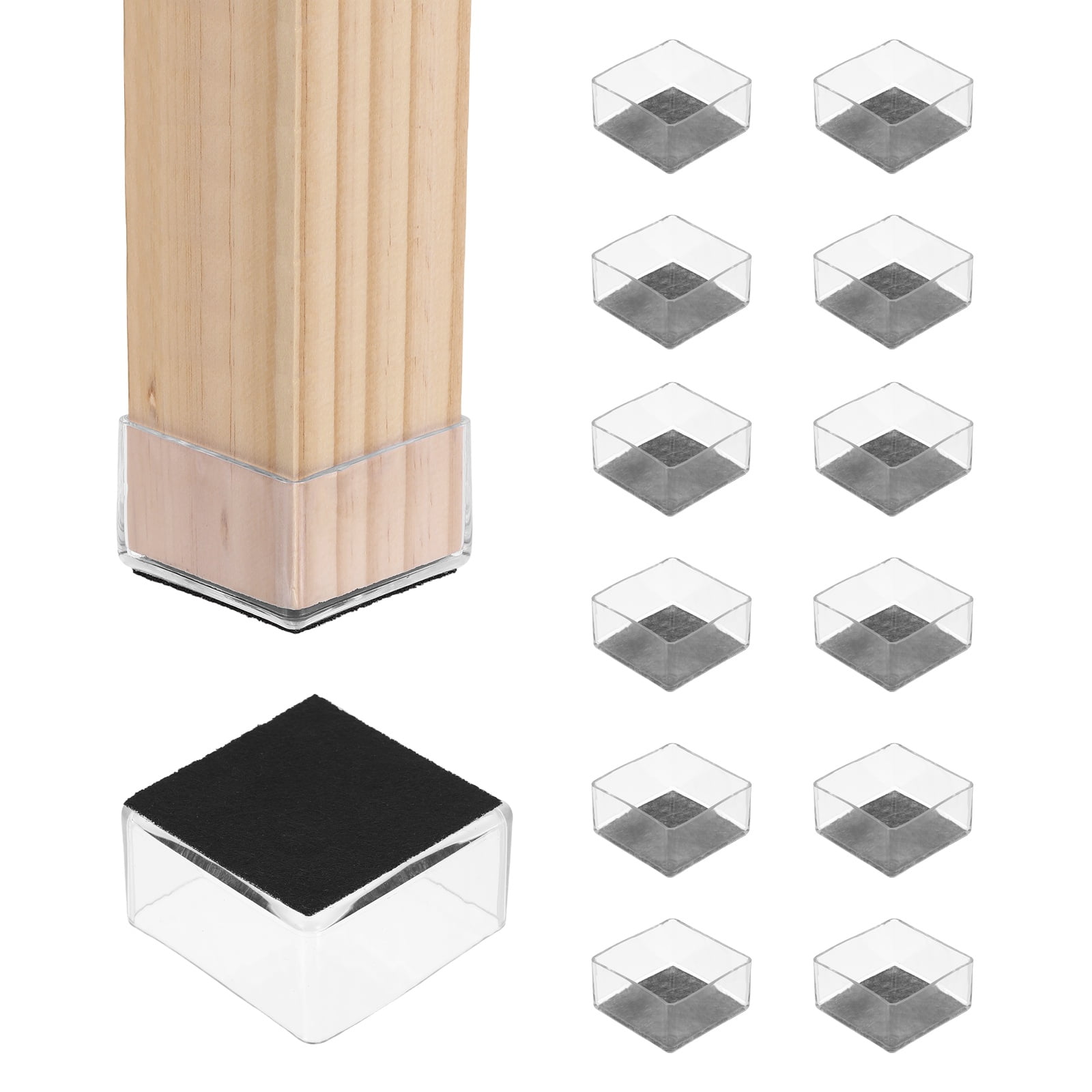 Uxcell 14Pcs Square Chair Leg Protectors, 2.36" & Felt Furniture Chair Leg Cover Caps for Hardwood Floors Elastic Scratch Reduce Noise Covers Furniture Pads, Clear Black