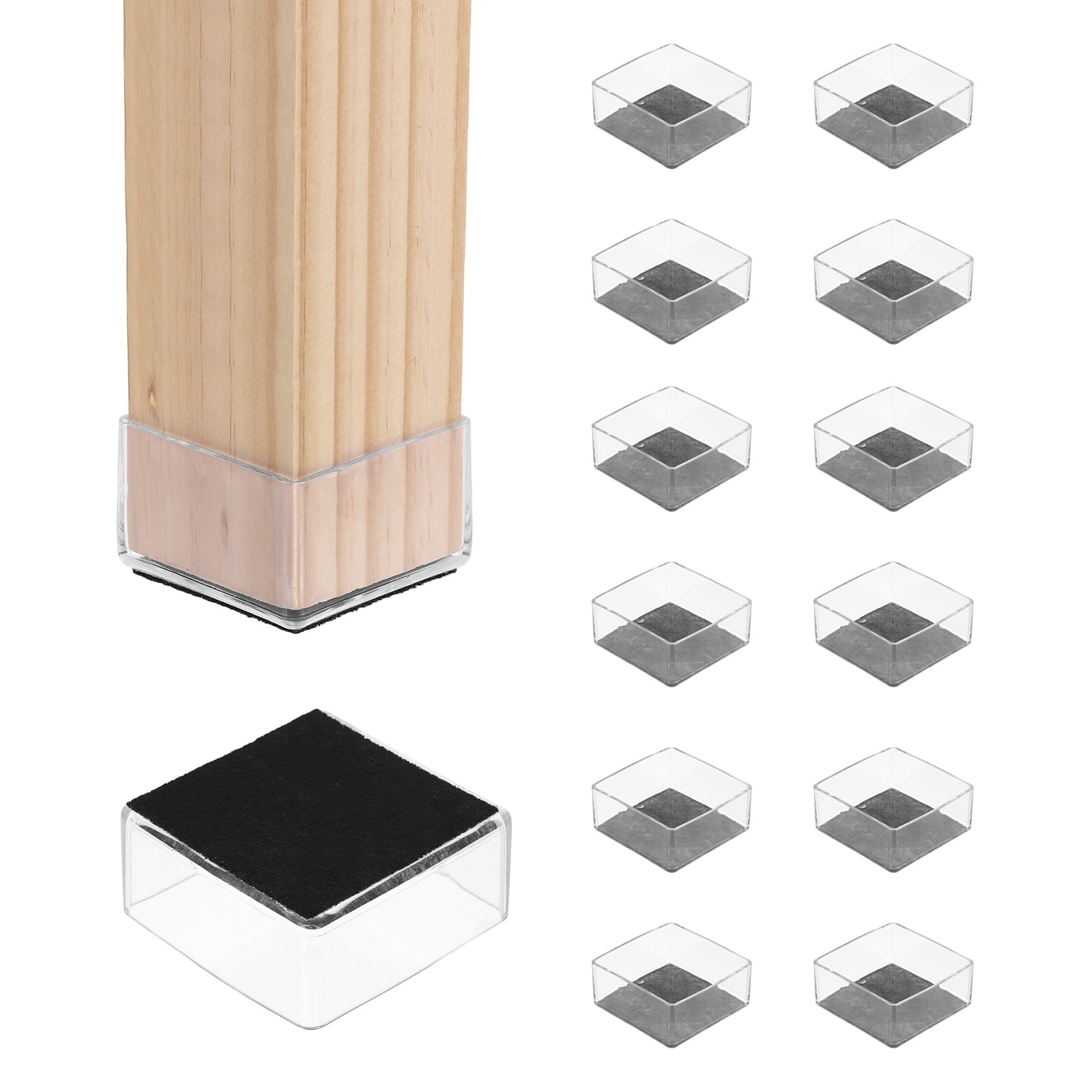 Uxcell 14Pcs Square Chair Leg Protectors, 2.76" & Felt Furniture Chair Leg Cover Caps for Hardwood Floors Elastic Scratch Reduce Noise Covers Furniture Pads, Clear Black