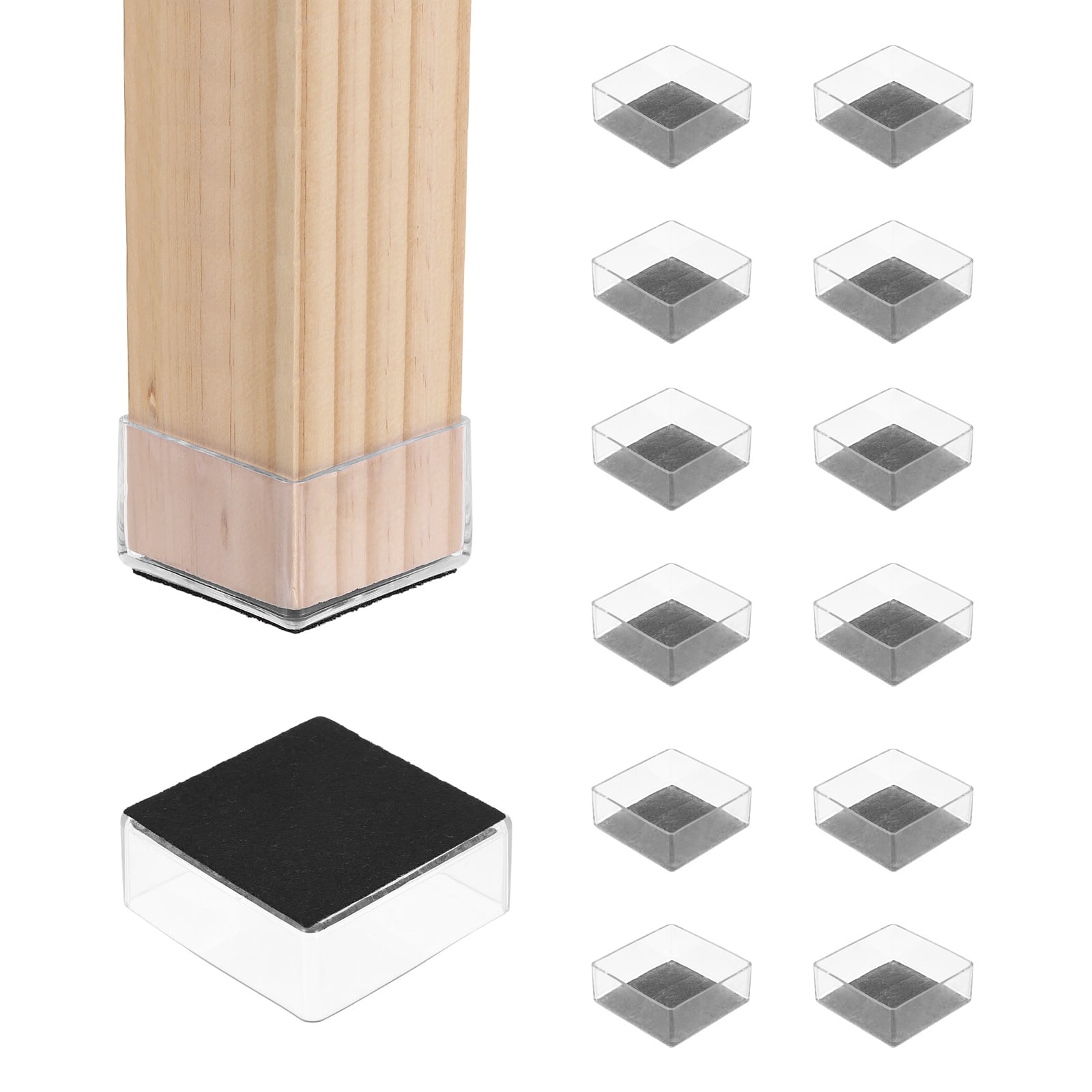 Uxcell 14Pcs Square Chair Leg Protectors, 3.15" & Felt Furniture Chair Leg Cover Caps for Hardwood Floors Elastic Scratch Reduce Noise Covers Furniture Pads, Clear Black