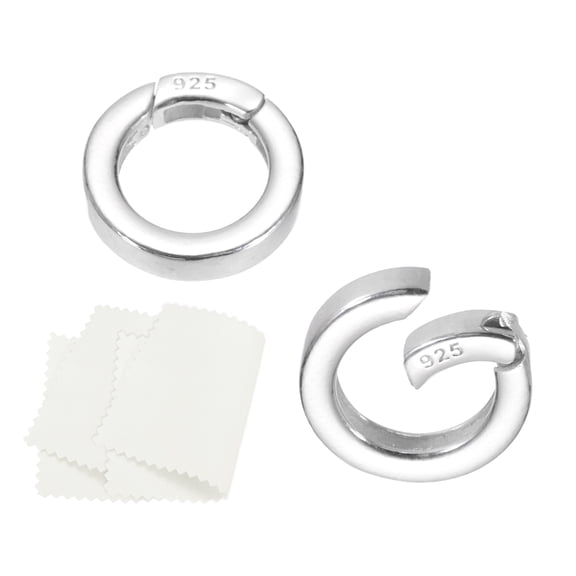 Uxcell 14mm 925 Sterling Silver Spring Gate Rings, 2Pcs Plat Round Spring Clasps Necklace Enhancer Shortener Closures Connector for Jewelry Making Necklaces DIY, Silver Tone