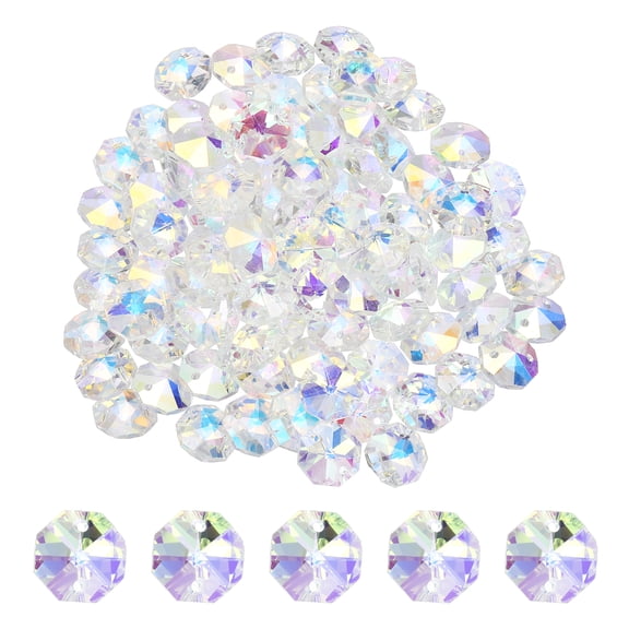 Uxcell 14mm Glass Octagon Beads, Sun Catcher Beads Bulk 2 Hole Sun Catcher Pendants 0.55" & 120 Pcs & AB Plating-Fitting for (Arts Crafts/Crystal Chandelier Repair/DIY Wind Chime)