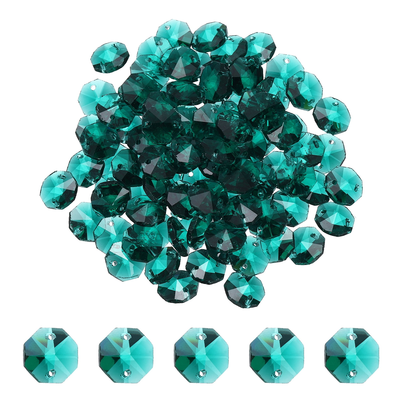 Uxcell 14mm Glass Octagon Beads, Sun Catcher Beads Bulk 2 Hole Sun Catcher Pendants 0.55" & 120 Pcs & Peacock Green-Fitting for (Arts Crafts/Crystal Chandelier Repair/DIY Wind Chime)