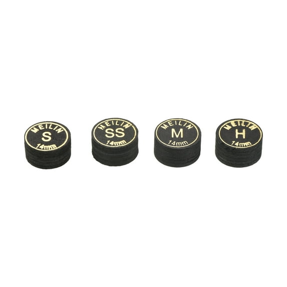 Uxcell 14mm H/M/S/2S Glue on Laminated Pool Billiard Stick Cue Tips Kit 4 in 1, Black