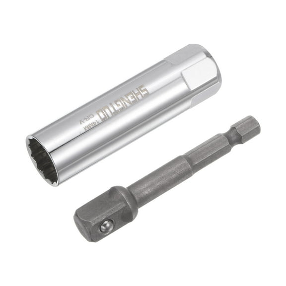 Uxcell 14mm Magnetic Spark Plug Socket, 3/8" Drive Thin Wall with Hex Shank Power Drill Adapter
