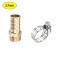thumbnail image 1 of Uxcell 14mm x G3/8 Male Thread Brass Hose Barb Fitting Straight Pipe Connector with Stainless Steel Hose Clamp 2 Set, 1 of 5