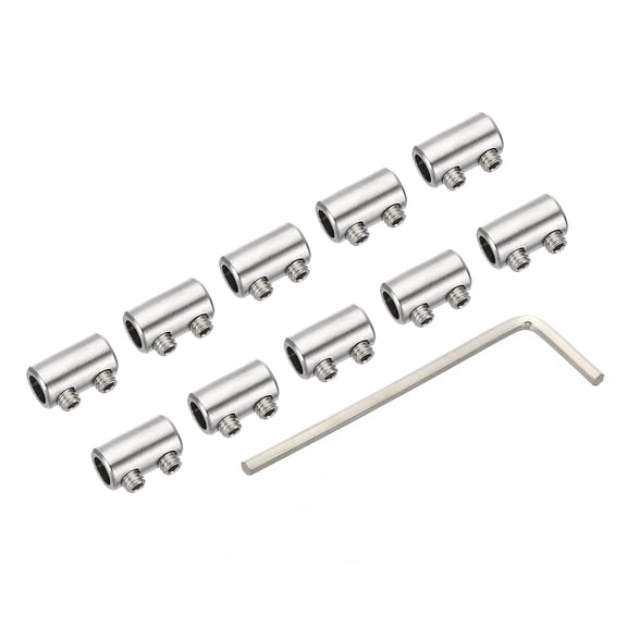 Uxcell 14x8mm Wire Rope Clips Set, 10 Pcs 5mm Hole Steel Double Holes Clamps with M4x0.7 Hexagon Screws Spanner, Silver