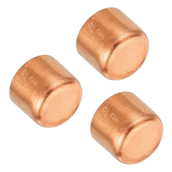 Uxcell 15.07mm(0.59") ID Copper Pipe Fitting End Cap Sweat Plug Solder Connection Plumbing HVAC Air Conditioner 3 Pack