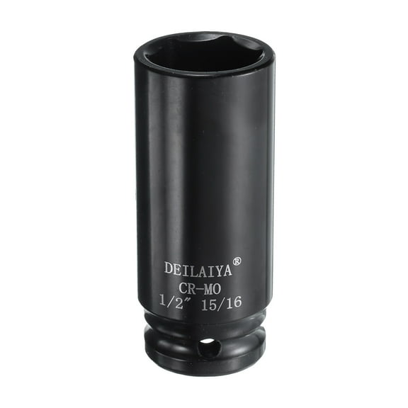 Uxcell 15/16 Inch SAE Deep Impact Socket 1/2 Inch Drive 6 Point Design CR-MO Steel Nut Impact Grade Socket
