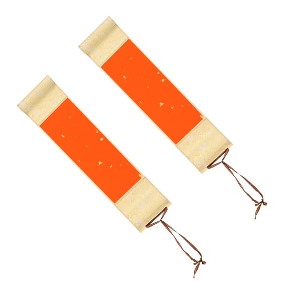 Uxcell 15.4 x 4 Inch Mini Hanging Xuan Paper Scroll Silk Half Raw Ripe Blank Hanging Xuan Paper, 2Pcs, Orange