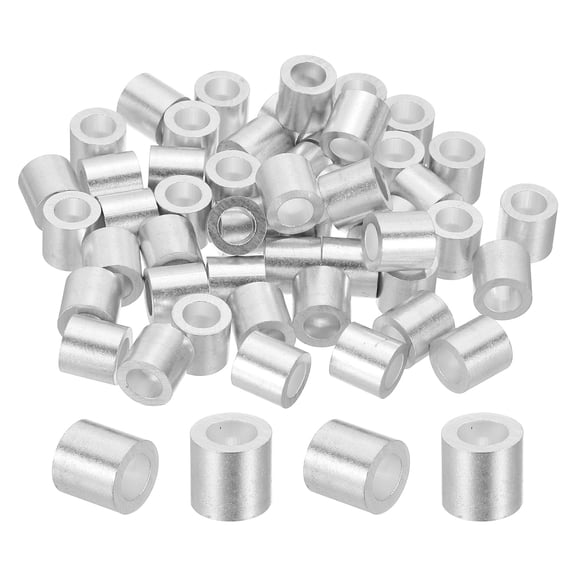 Uxcell 15/64"(6mm) Aluminum Wire Rope Stop Sleeve Set, 50 Pcs Crimping Loop Sleeve Single Hole Round Cable Ferrule for Wire Rope Cable Line, Silver