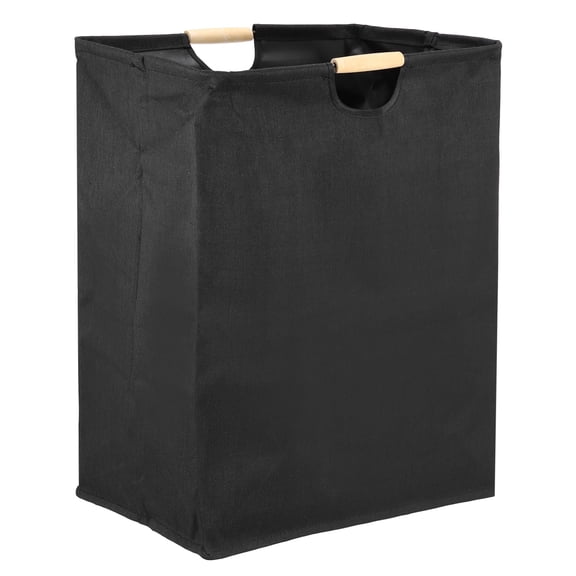 Uxcell 15.7 x 10.6 x 20.8" Large Laundry Basket, Foldable Laundry Hamper with Wooden Handles Freestanding Storage Basket for Comforter Clothing Blanket Pillows, Tall Black