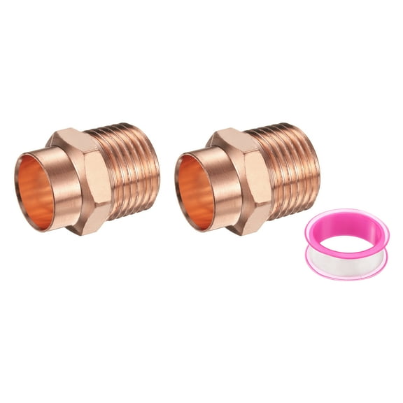 Uxcell 15.88mm ID x 5/8" x 1/2"NPT Male Adapter Fitting, 2Pcs with C x M Connection Copper Pipe Adapter Fittings Threaded Tubing Connectors for HVAC Residential Commercial