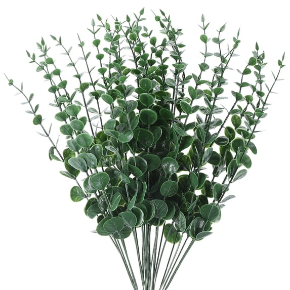 Uxcell 15" Artificial Faux Eucalyptus Leaves Stems for Wedding Home Decor, Dark Green 30Pcs