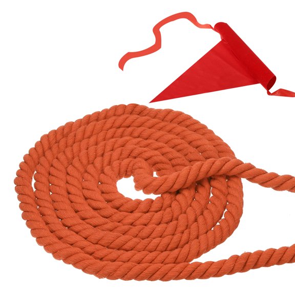 Uxcell 15 Feet Tug of War Rope for Adults Teen 3-Strand Natural Twisted Cotton Rope with Flag Orange