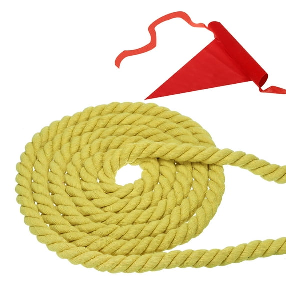 Uxcell 15 Feet Tug of War Rope for Adults Teen 3-Strand Natural Twisted Cotton Rope with Flag Yellow