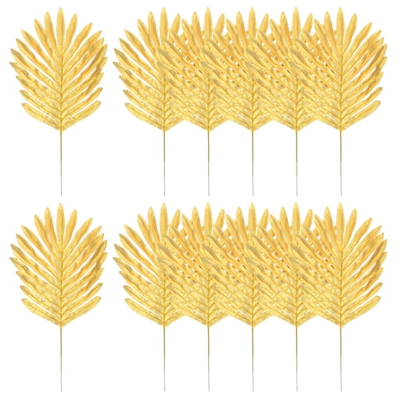 Uxcell 15" Gold Palm Leaves, 12 Pack Artificial Palm Leaves Faux Palm Fronds Fake Palm Leaf Tree Leaves