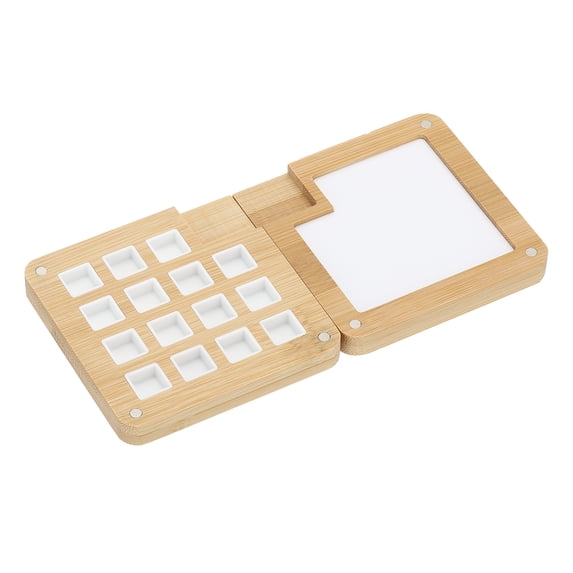 Uxcell 15 Grids Mini Portable Travel Paint Palette Magnetic, Wooden Light Brown