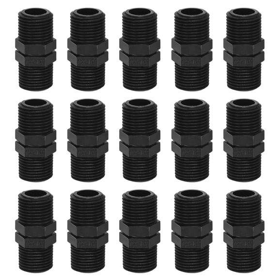 Uxcell 15-Pack 1/2 Inch MPT Connector Straight Coupling, Plastic 1/2 to 1/2 Male MPT Double Male Pipe Thread Head Pipe Riser