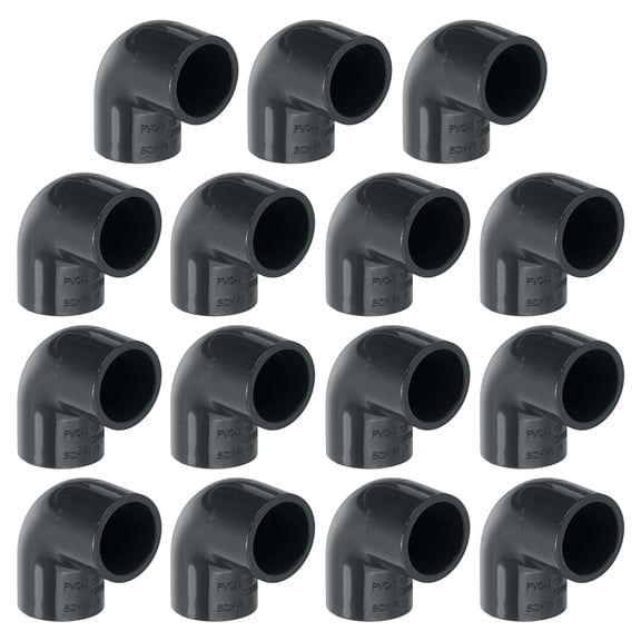 Uxcell 15-Pack 1/2 Inch PVC 90 Degree Elbow Pipe Fittings, SCH40 2 Way Right Angle PVC Pipe Fitting for DIY [Socket x Socket, Dark Gray]