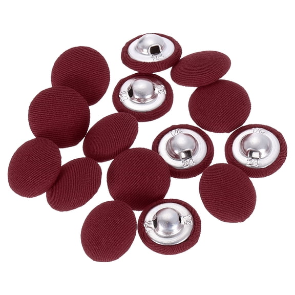 Uxcell 15 Pack Fabric Cloth Covered Button, 15mm 24L Metal Shank Round Sewing Buttons Fabric Covered Button for Coat Dress Sweater Hats Crafts Making, Wine Red