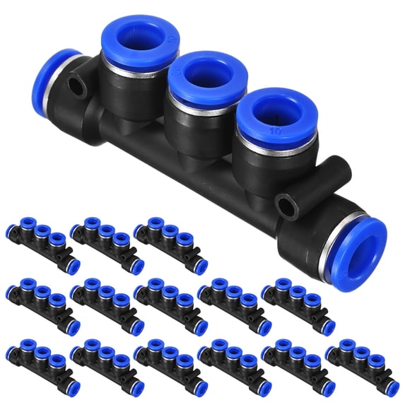 Uxcell 15-Pack Inline Manifold Union Fitting, 5 Way 10mm(3/8") OD Plastic Pneumatic Push to Connect Tube Fittings