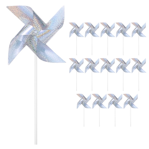 Uxcell 15-Pack Wind Spinner Sparkly Lawn Pinwheels, 9 Inch Plastic Reflective Pinwheels for Garden [Silver Tone]