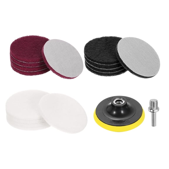 Uxcell 15 Pcs 4 Inch Nylon Hoop Scrubbing Pad 400/800/2000 Grits Scrubber Scouring Pads Hoop and Loop Surface Conditioning Disc, Grey/Red/White