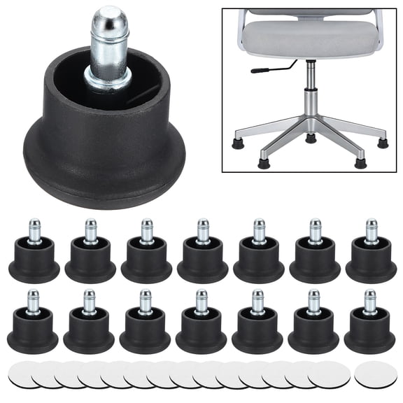 Uxcell 15 Pcs Bell Glides, Office Chair Glides 1.38inch Low Profile Casters Replacement Feet Swivel Caster Wheel Stopper Insert Rod for Office Chair Game Rolling Fixed Stationary, Black