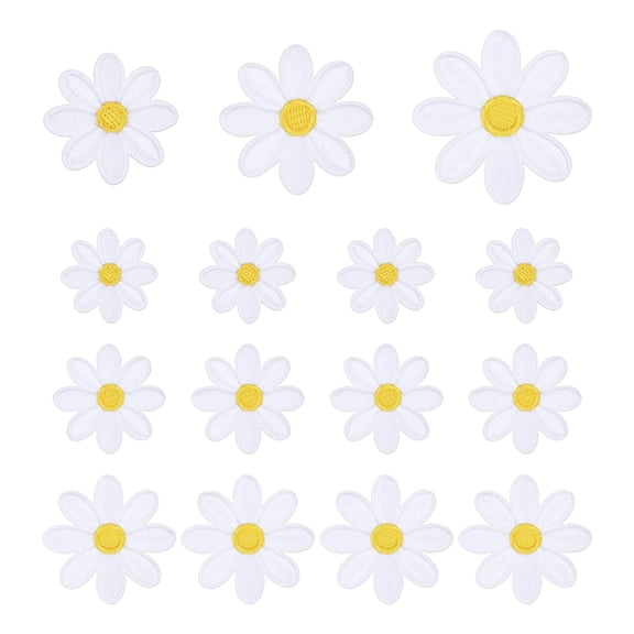 Uxcell 15 Pcs Daisy Flower Iron-on Patches, 3 Sizes 6.5/4.5/3cm Cute Sew Embroidery Applique Patches for Clothing Repair Backpack Shoes Decoration, White