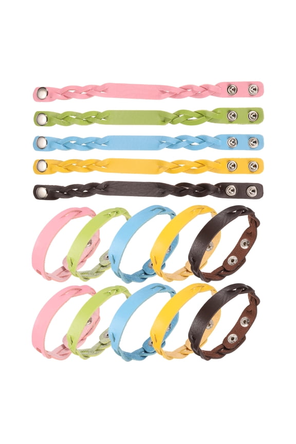 15 Pcs Plain Leather Bracelets Double-Braided Leather Snap Bracelets Adjustable Blank Wrist Cuffs DIY Craft Wristbands for Men Women Jewelry Making, Mixed Colors