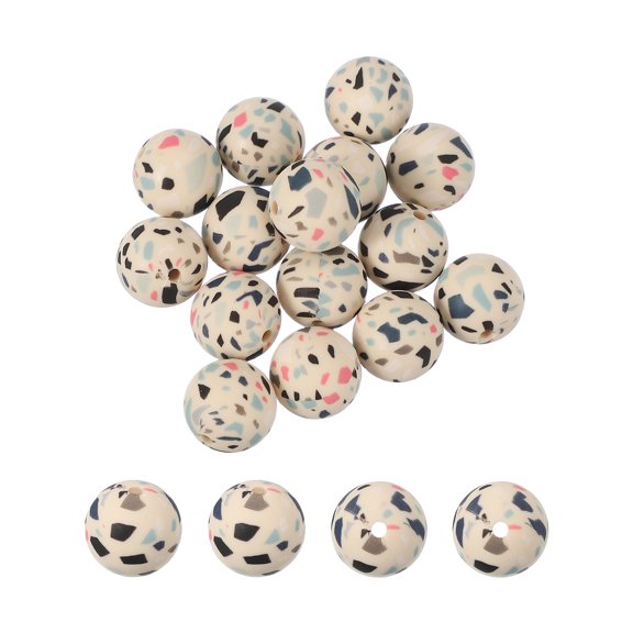 Uxcell 15 Pcs Silicone Beads, 15mm Round Camouflage Beads for Beaded Keychain Making DIY Crafts Bracelets Beadable Pen Jewelry Making Supplies, Camo Brown