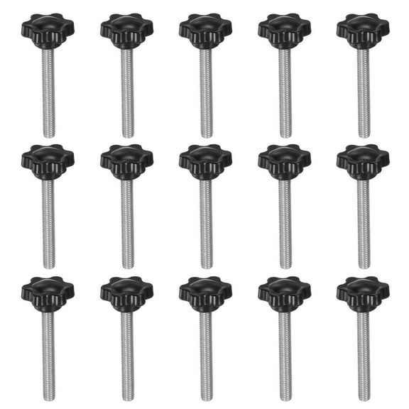 Uxcell 15 Pieces Star Knobs M6 x 50mm 304 Stainless Steel Threaded Stud 25mm 6-Star Head Clamping Thumb Screw Black