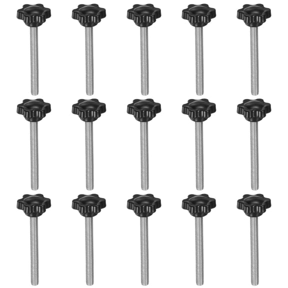 Uxcell 15 Pieces Star Knobs M6 x 60mm 304 Stainless Steel Threaded Stud 25mm 6-Star Head Clamping Thumb Screw Black