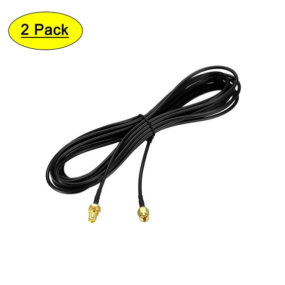 Uxcell 15 '' RG174 RP-SMA Male to RP-SMA Female Antenna Extension Cable Longer Length Metal Black 2pcs