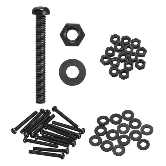 Uxcell 15 Set M6x50mm Nylon Plastic Cross Round Head Screw Phillips Bolts Hex Nuts Flat Washers Assortment Kit, Metric Full Thread Bolt Fasteners for DIY Machine Assembly, Black