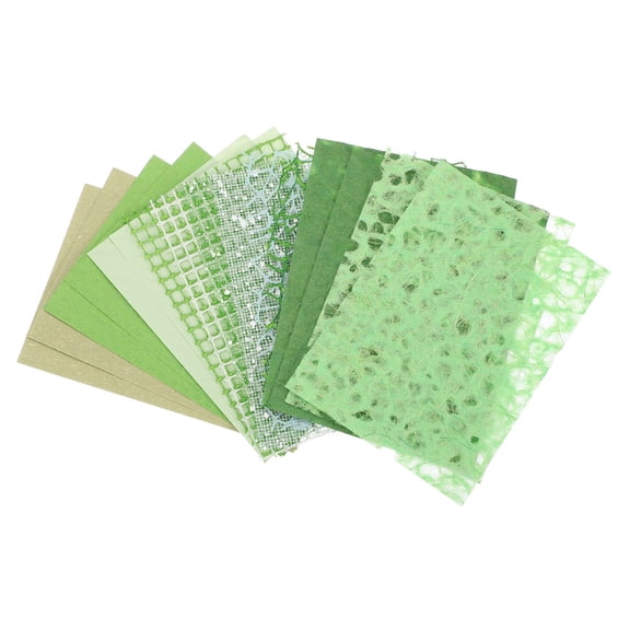 Uxcell 15 Sheets Scrapbook Textured Paper, Grass Green Handmade Craft Paper and Mesh Fabric for Scrapbook Planner Book Card Junk Journal Supplies Card DIY Project, 3.9x5.5 Inch
