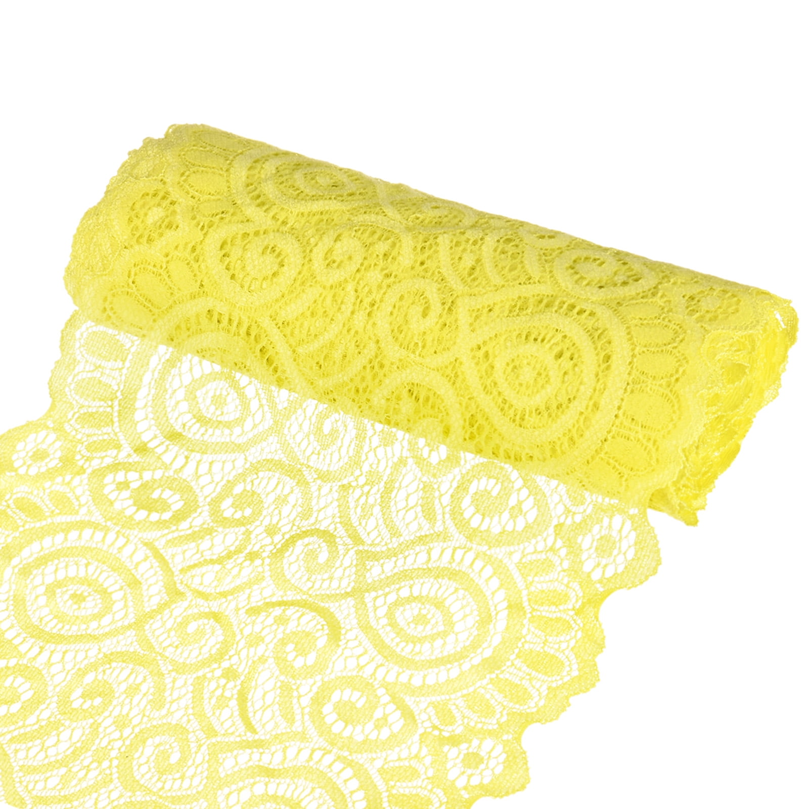 Uxcell 15 Yard 7.1" Wide Elastic Lace Fabric Ribbon Stretchy Trim Light Yellow