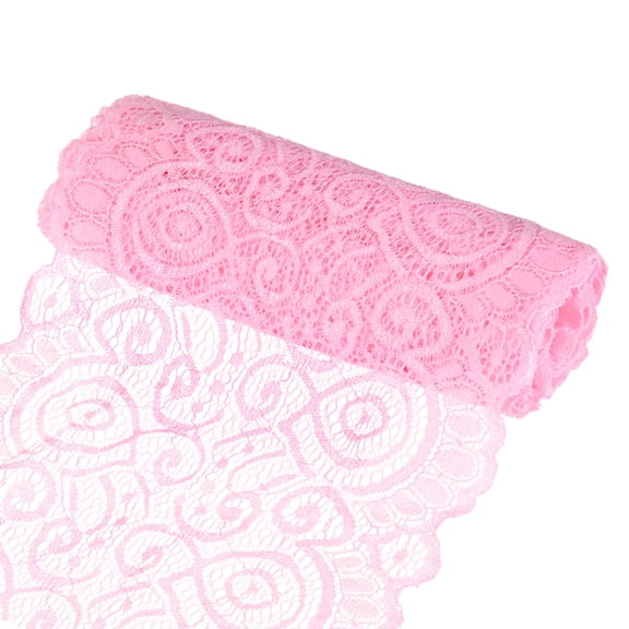 Uxcell 15 Yard 7.1" Wide Elastic Lace Fabric Ribbon Stretchy Trim Pink