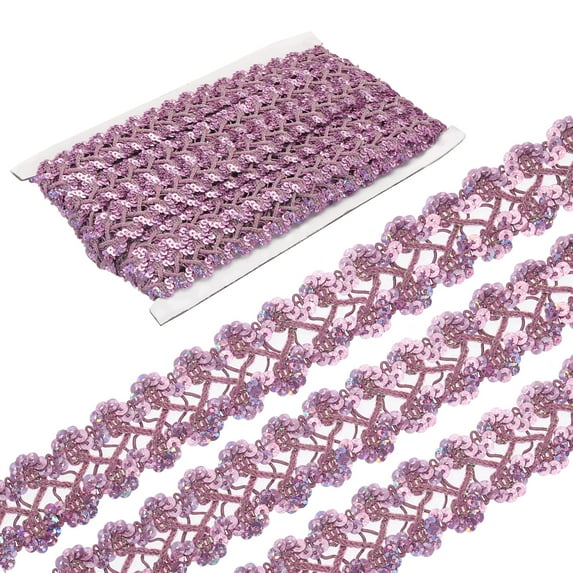 Uxcell 15 Yard Sequins Beaded Lace Trim 1.1 inch Wave Braid Trim Strip for Crafts, Embellishments, Costume Light Purple