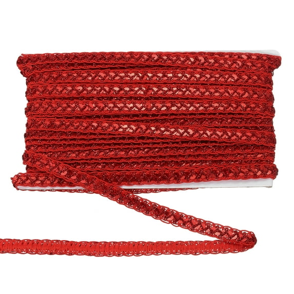 Uxcell 15 Yards 0.4 Inch Metallic Sequin Trim Sparkle Braid Sewing Ribbon, Red
