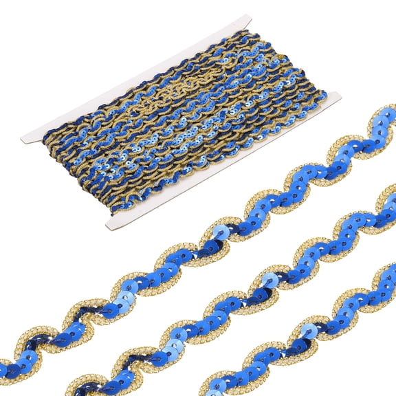 Uxcell 15 Yards Sequins Beaded Lace Trim 0.4 inch Braid Trim Strip for Crafts, Embellishments, Costume, Gold Sapphire Blue