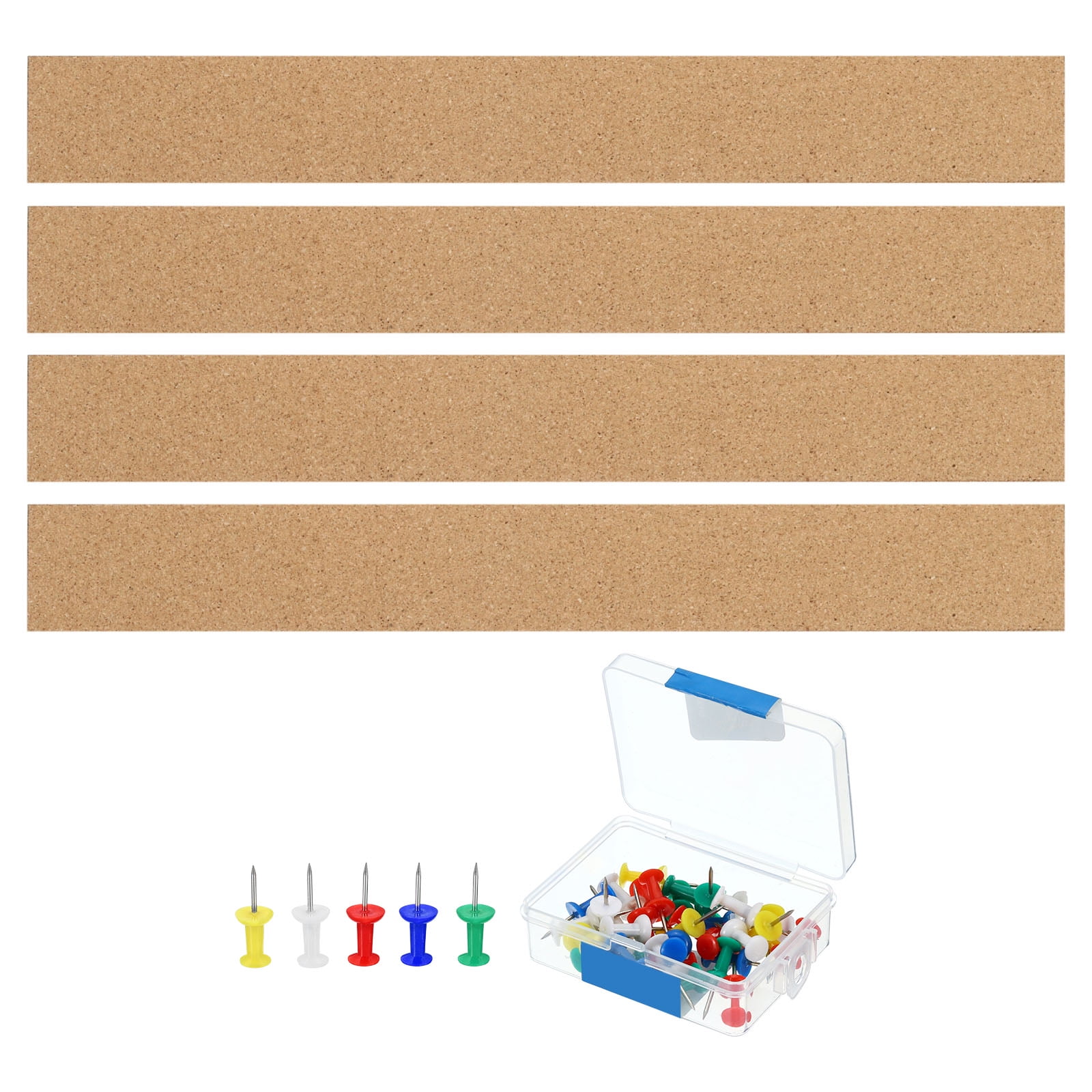Uxcell 15"x2" 1/2" Thick Cork Board Tiles, 4 Pack Self Adhesive Strip