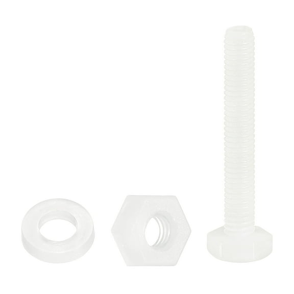 Uxcell 150 Pack/50 Sets Nylon Hex Bolts, M3 x 20mm Plastic Full Threaded Hex Head Screws Bolts and Nuts with Flat Washers for Machinery Electronics Industrial Accessories, White