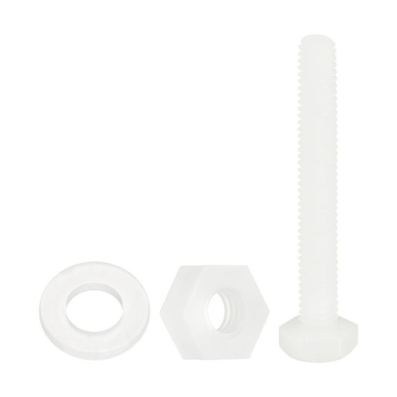 Uxcell 150 Pack/50 Sets Nylon Hex Bolts, M4 x 30mm Plastic Full Threaded Hex Head Screws Bolts and Nuts with Flat Washers for Machinery Electronics Industrial Accessories, White